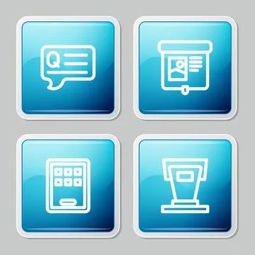 Set line Speech bubbles with Question, Projection screen, Graphic tablet and イラスト素材