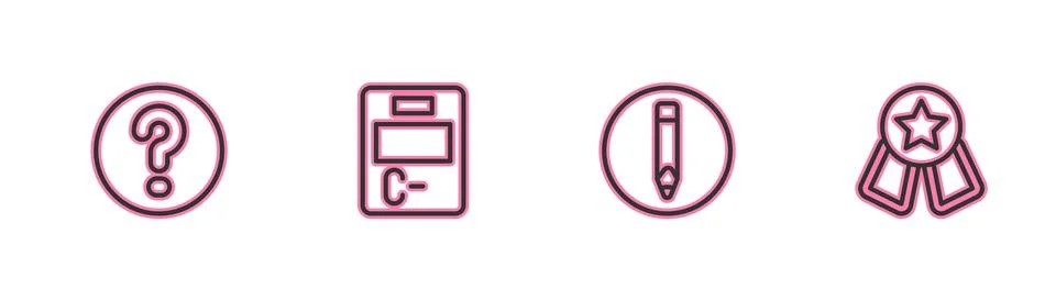 Set line Speech bubbles with Question, Pencil, Exam paper incorrect answers.. 스톡 일러스트