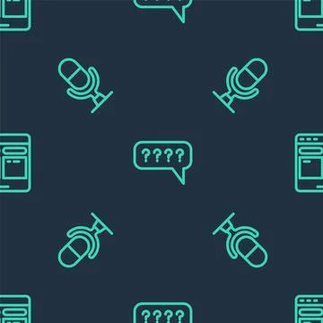 Set line Speech bubbles with Question, Microphone voice device and Online t.. Illustrazione stock