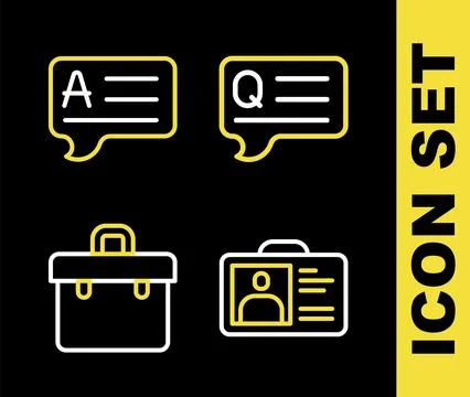 Set line Speech bubbles with Question, Identification badge, Briefcase and .. Stock Illustration