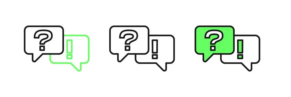 Set line Speech bubbles with Question and Answer icon isolated on white bac.. Stock Illustration