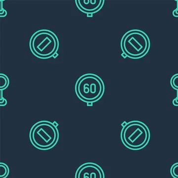 Set line Speed limit traffic, Stop sign and Road on seamless pattern. Vector Stock Illustration