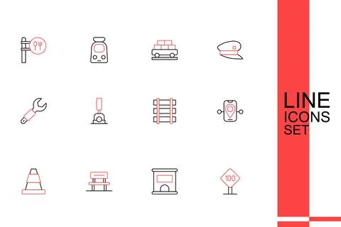 Set line Speed limit traffic sign 100 km Ticket office to buy tickets Waiting Stock-Illustration