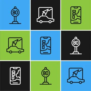 Set line Speed limit traffic, City map navigation and  icon. Vector Illustrazione stock