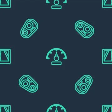 Set line Speedometer, Car headlight and Gps device with map on seamless pattern Stock Illustration