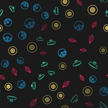 Set line Speedometer, Car mirror, brake disk and door handle on seamless pattern Stock Illustration