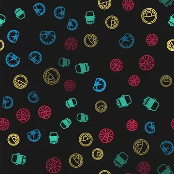 Set line Speedometer, Electric engine, Steering wheel and Car brake disk with Stockillustratie