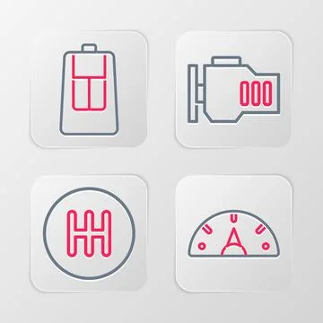 Set line Speedometer, Gear shifter, Check engine and Car key with remote ic.. Stock Illustration