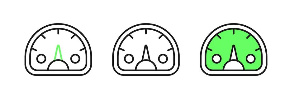 Set line Speedometer icon isolated on white background.  Vector Illustrazione stock