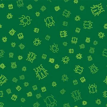 Set line Spider, Beetle bug and Mite on seamless pattern. Vector 스톡 일러스트