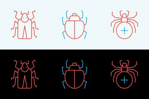 Set line Spider, Beetle bug and Mite icon. Vector Stock Illustration