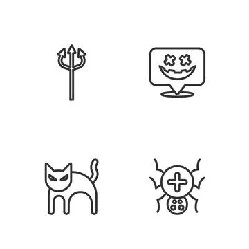 Set line Spider, Black cat, Trident devil and Happy Halloween holiday icon Illustrazione stock