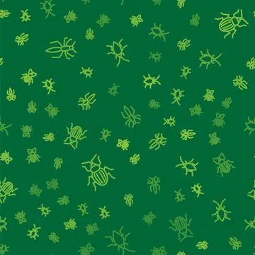 Set line Spider, Chafer beetle and Cockroach on seamless pattern. Vector Illustrazione stock