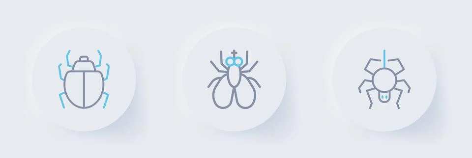 Set line Spider, Insect fly and Mite icon. Vector Stock Illustration
