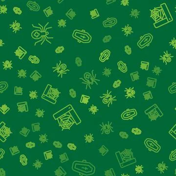 Set line Spider, web and Coffin with cross on seamless pattern. Vector Illustrazione stock