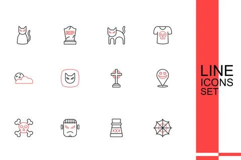 Set line Spider web, Bottle with potion, Frankenstein face, Skull crossbone.. Stock Illustration