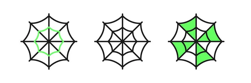 Set line Spider web icon isolated on white background. Cobweb sign. Happy H.. Stock Illustration