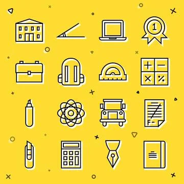 Set line Spiral notebook, Exam paper with incorrect answers, Calculator, Laptop 스톡 일러스트