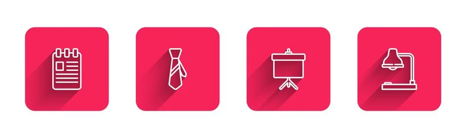 Set line Spiral notebook, Tie, Chalkboard with diagram and Table lamp with lo Stock Illustration