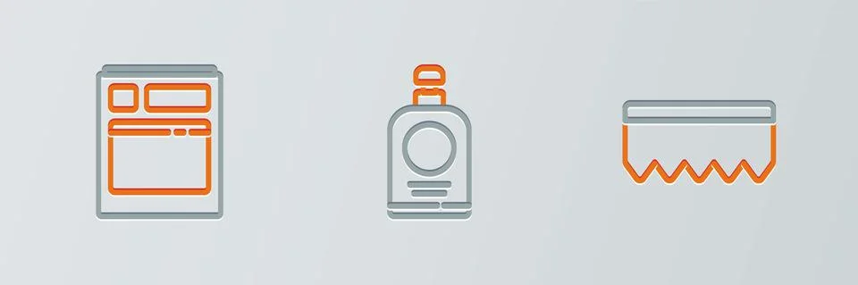 Set line Sponge with bubbles, Kitchen dishwasher machine and Hand sanitizer Stock Illustration