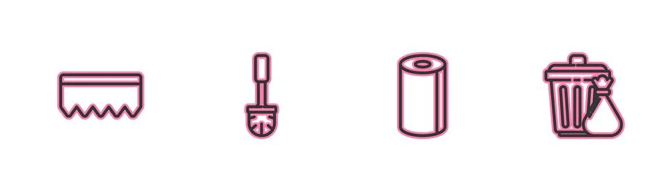 Set line Sponge with bubbles, Paper towel roll, Toilet brush and Trash can an Stock Illustration