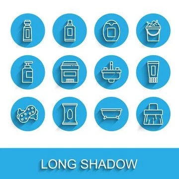Set line Sponge, Wet wipe pack, Tube of toothpaste, Bathtub, Handle broom 库存插图