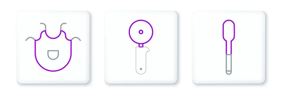 Set line Spoon, Kitchen apron and Pizza knife icon. Vector Stock Illustration