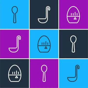 Set line Spoon, Kitchen timer and ladle icon. Vector 스톡 일러스트