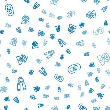 Set line Sport expander, Hearing aid and Grandmother on seamless pattern. Vector Stock Illustration