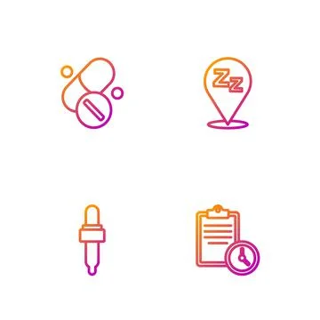Set line Sport training program, Pipette with oil, Vitamin pill and Sleepy Stock Illustration