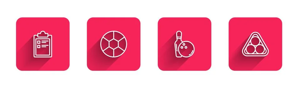 Set line Sport training program, Football ball, Bowling pin and and Billiard Ilustración de archivo