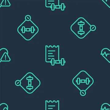 Set line Sport training program, Fitness app and Heart rate on seamless pattern Stockillustratie