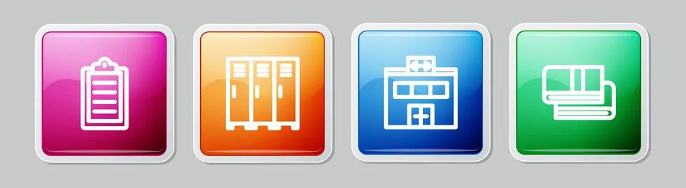 Set line Sport training program, Locker changing room, Gym building and Towel Illustrazione stock