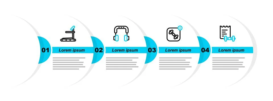 Set line Sport training program, Fitness app, Headphones and Treadmill machine Stock Illustration