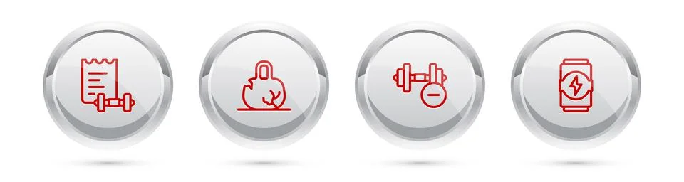 Set line Sport training program, Broken weight, Dumbbell and Energy drink. Si Stockillustratie