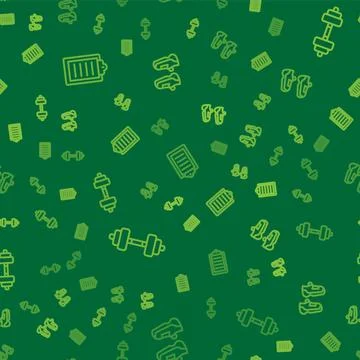 Set line Sport training program, Dumbbell and sneakers on seamless pattern. V Stockillustratie