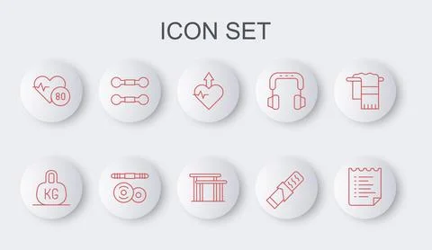 Set line Sport training program, Weight, Heartbeat increase, Protein sport bar Stock Illustration