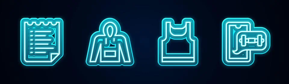 Set line Sport training program, Hoodie, Sleeveless t-shirt and Fitness app.. Stock Illustration