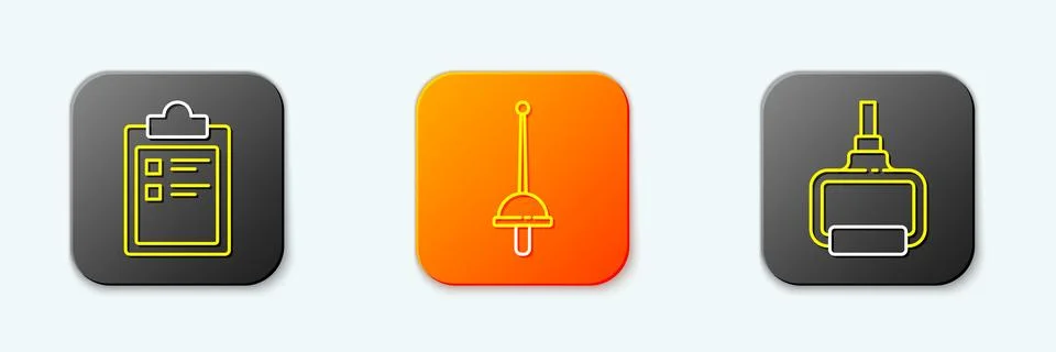 Set line Sport training program, Fencing and TPX loop equipment icon. Vector Illustrazione stock