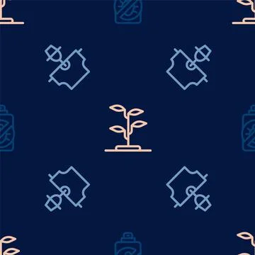 Set line Spray against insects, Scarecrow and Sprout on seamless pattern. Vector Stock Illustration