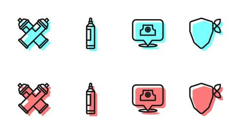 Set line Spray can nozzle cap, Paint spray, Marker pen and Vandal icon. Vector Stock Illustration