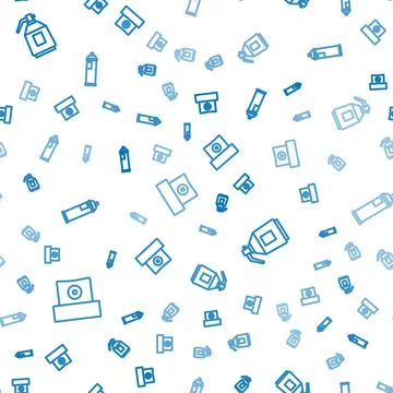 Set line Spray can nozzle cap, Paint spray gun and on seamless pattern. Vector Stock Illustration