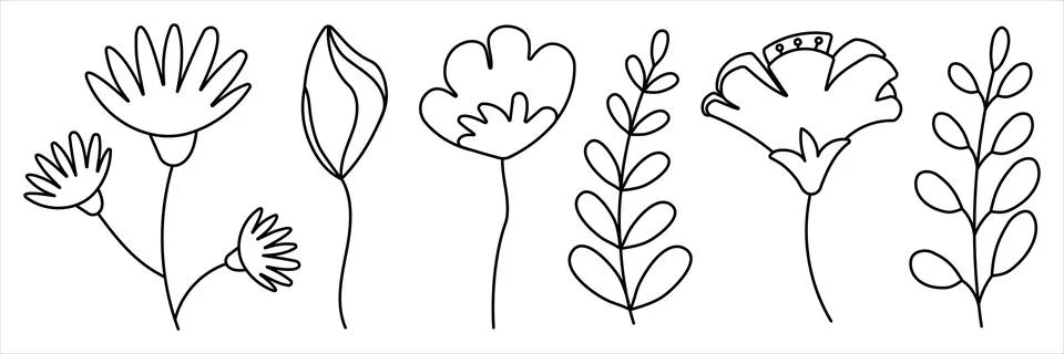 Set line Spring Flowers elements plants garden Stock Illustration