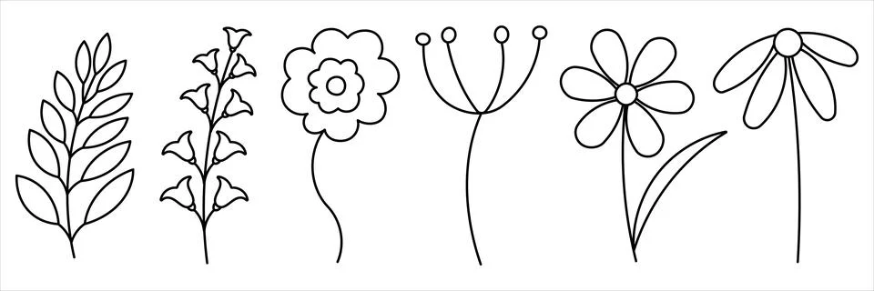 Set line Spring Flowers elements plants garden Stock Illustration