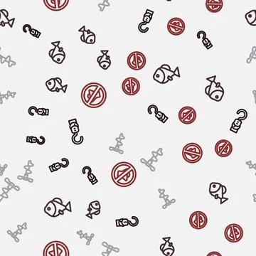 Set line Spring scale, Fish, Hand ice drill and Speaker mute on seamless pattern Illustrazione stock