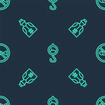 Set line Spring scale, Fisherman and No fishing on seamless pattern. Vector Illustrazione stock