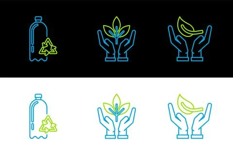 Set line Sprout in hand of environmental protection, Recycling plastic bott.. Stock Illustration