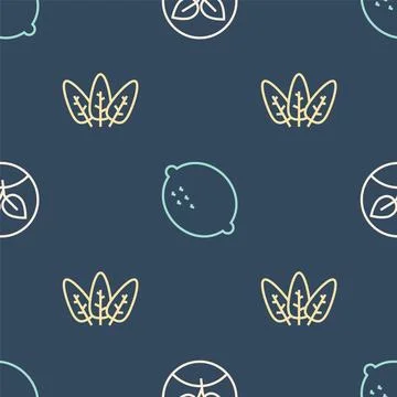 Set line Sprout, Leaf and Lemon on seamless pattern. Vector Stock Illustration