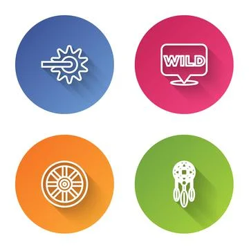 Set line Spur, Pointer to wild west, Old wooden wheel and Dream catcher with Illustrazione stock