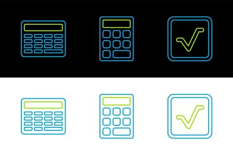 Set line Square root, Calculator and  icon. Vector Stock Illustration